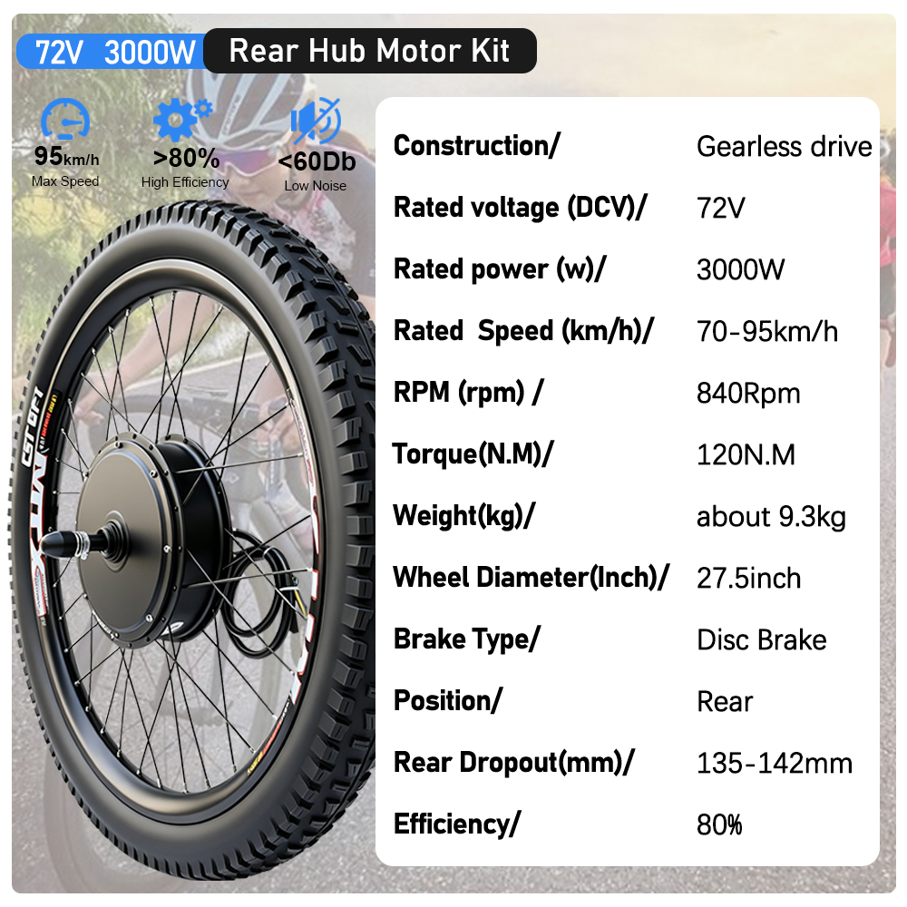72V 3000W MTX Rim Electric Bik - 72V 5000W Hub Motor Kit recension och pris